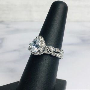 Two Piece Wedding Set White Topaz Ring Size 6